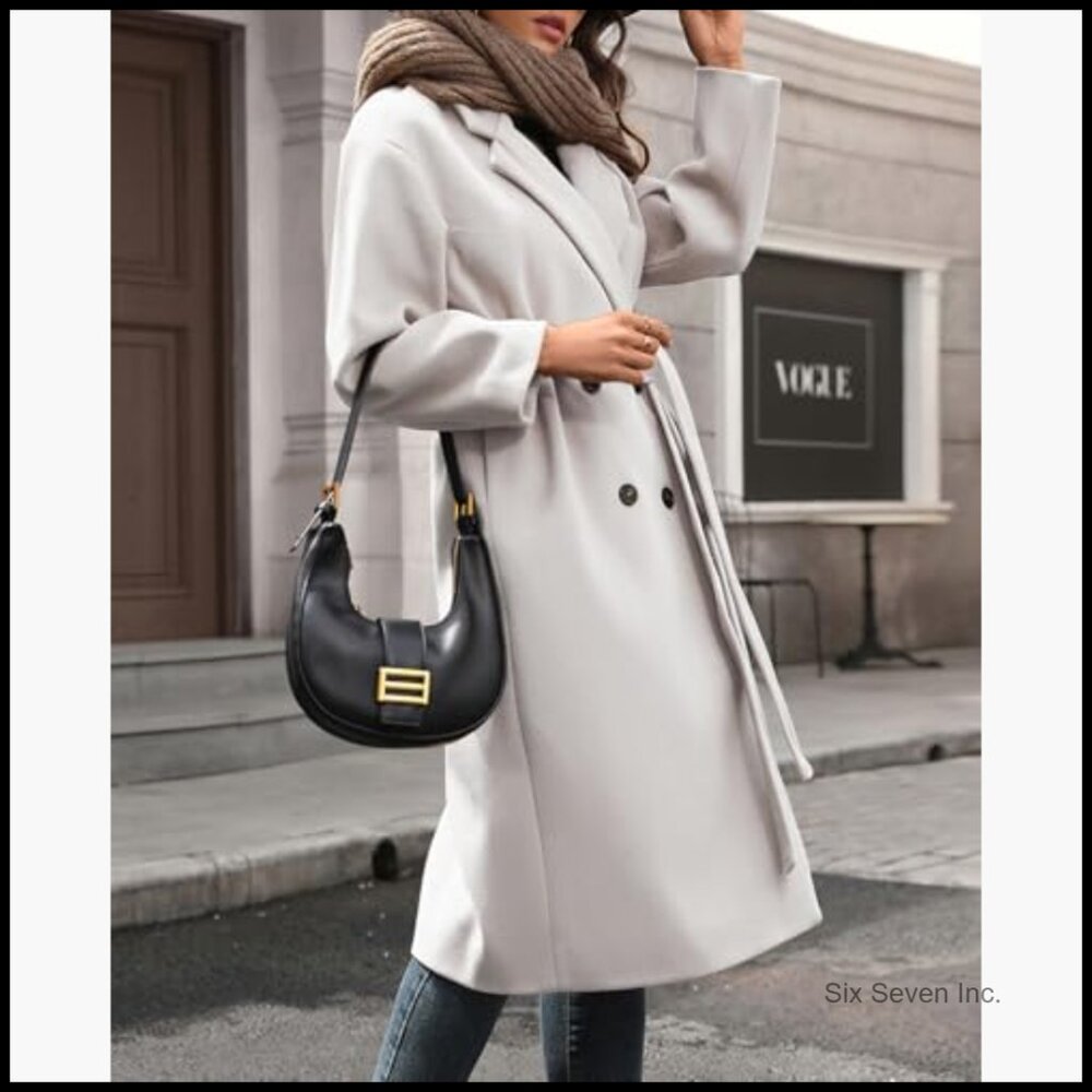 Women's Winter Wool Blend Double Breasted Trench Overcoat - Picture 5 of 6